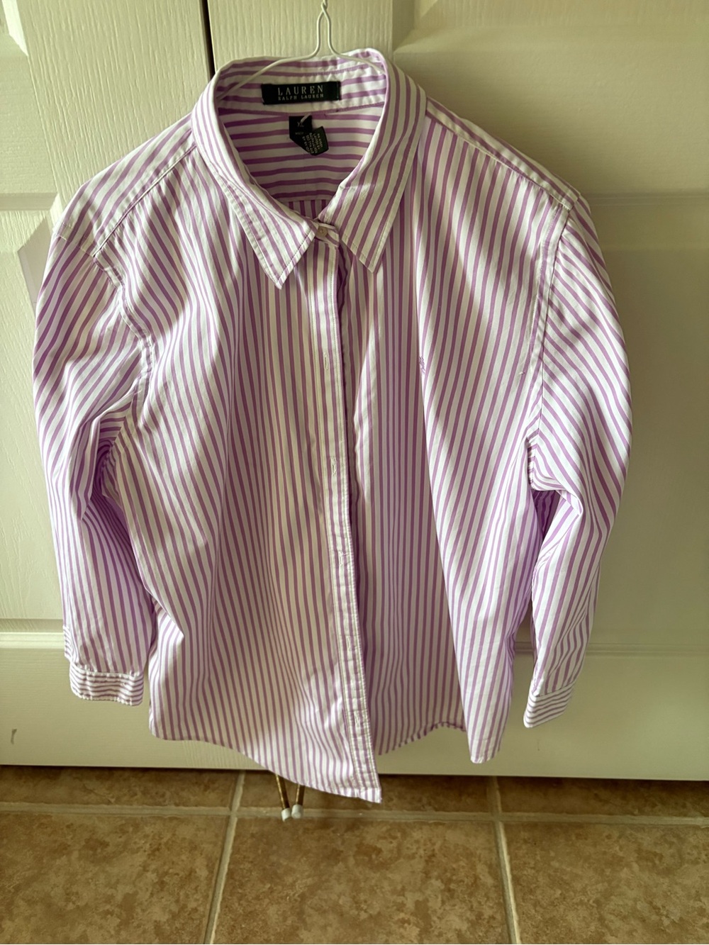 Lauren Ralph Lauren Men's Purple and White Striped Dress Shirt